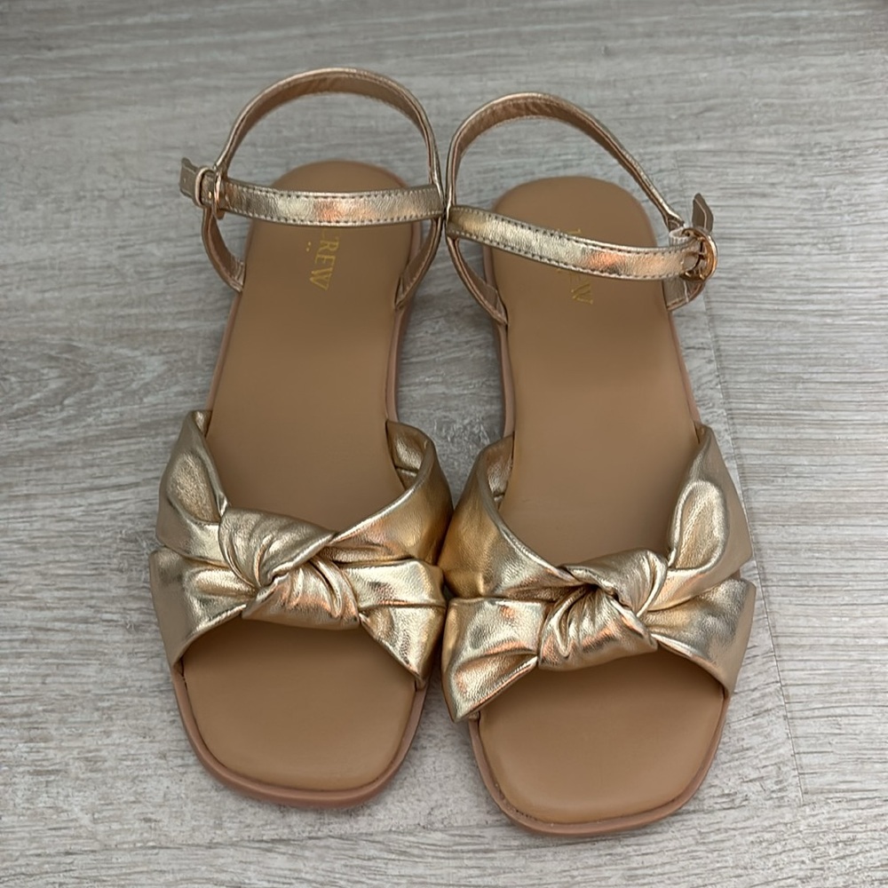J. Crew Factory Girls Square Toe Knot Sandals  Gold size K3